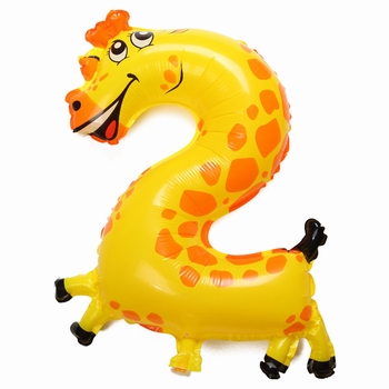 Folie helium ballon cijfer 2 dieren 41cm