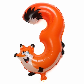 Folie helium ballon cijfer 3 dieren 41cm